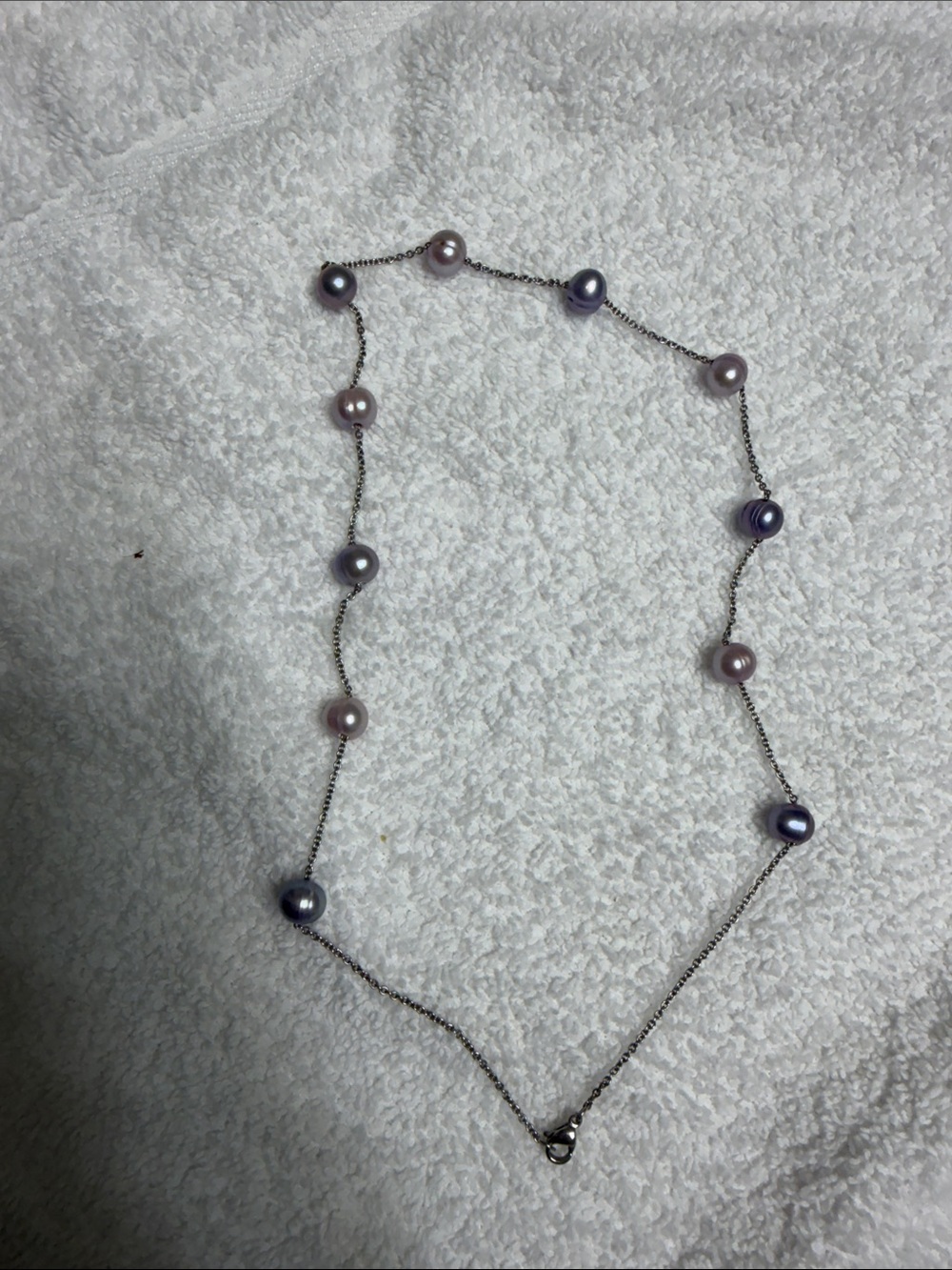 Lavender and Pink Pearl Station Necklace - Women's Jewelry